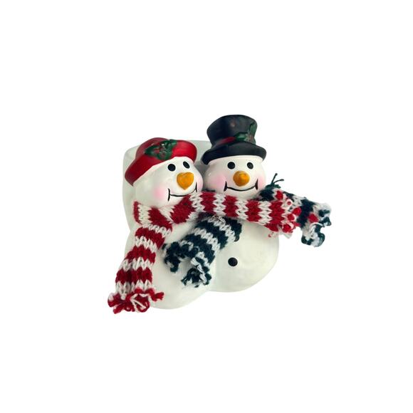 Vintage Ceramic Snowman Couple Planter with Scarves Christmas Vase Holiday Decor - Picture 7 of 15